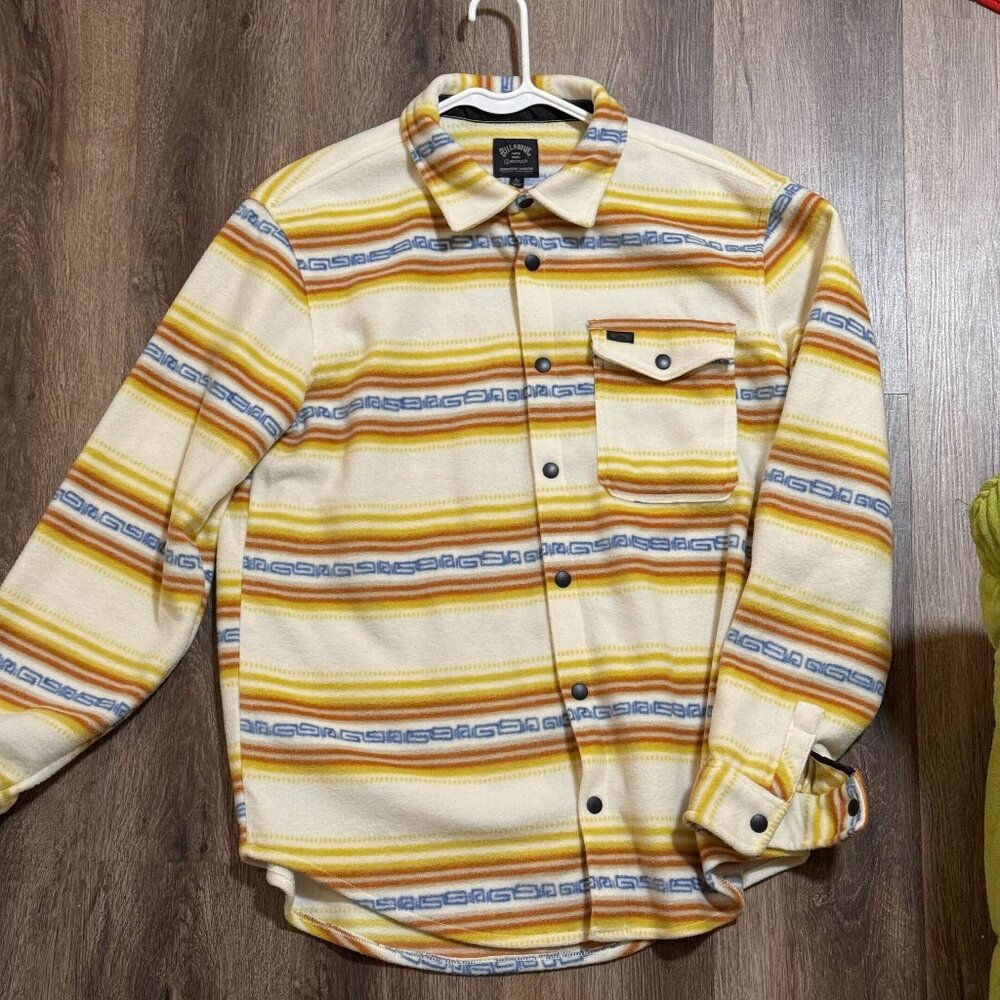 Vintage-Style Yellow Billabong Fleece Button-Down – Size Large